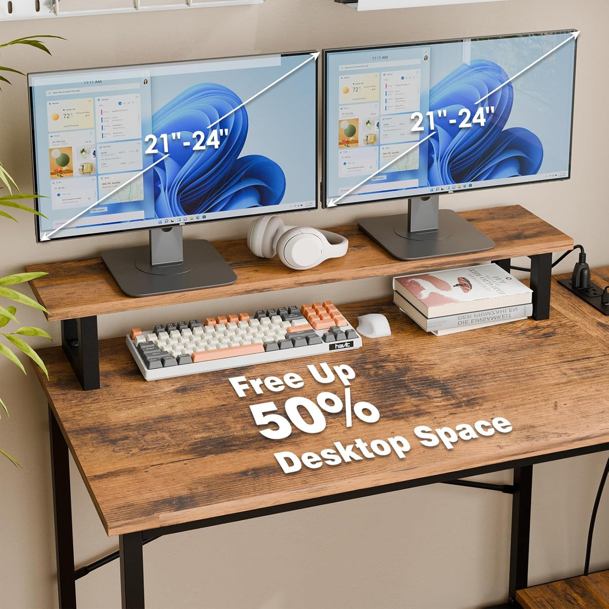 Fixwal Gaming Desk for Bedroom L Shaped Small Corner Computer Desk with Power Outlets and LED Lights, PC Desk, Home Office Desks with Drawer, Writing Desk Study Desk, Rustic Brown