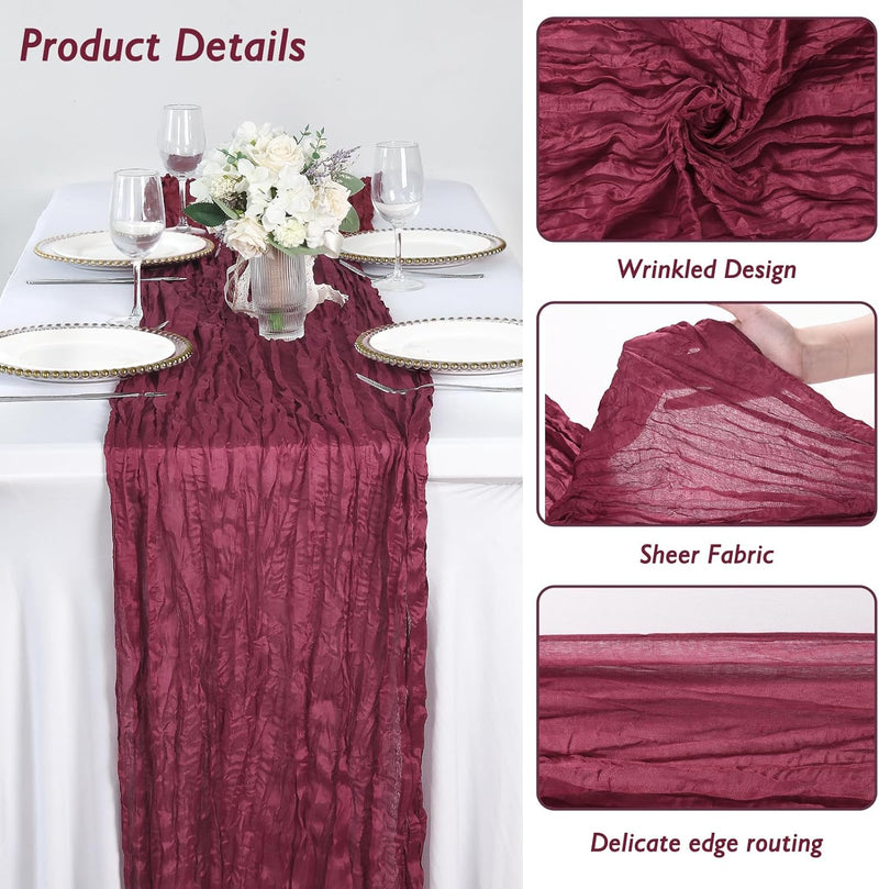 8 Pack Burgundy Red Cheesecloth Table Runner 120 Inch 10FT Gauze Cheese Cloth for Banquet, Valentine's Day, Independence Day, Retro Decoration
