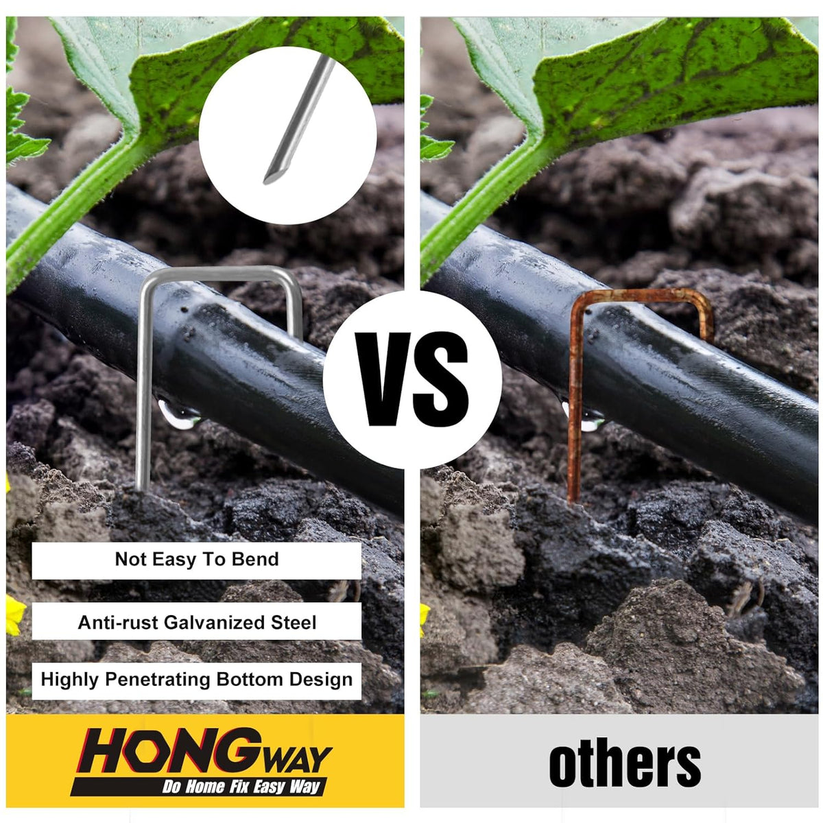 HongWay 5000 Pack 6 Inch Landscape Staples Bulk, Galvanized Garden Stakes 11 Gauge U-Shaped Pins Tent Stakes Yard Ground Staples for Landscaping Fabric, Lawn, Turf, Fence, Plant Cover, Irrigation