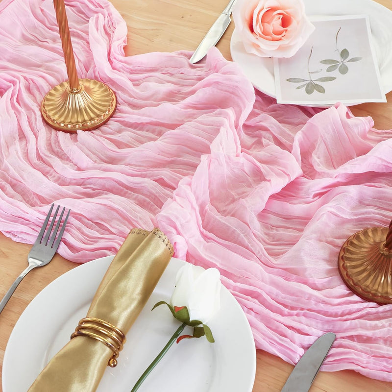 8 Pack Candy Pink Cheesecloth Table Runner 120 Inch 10FT Gauze Cheese Cloth for Baby Shower, Valentine's Day, Wedding Decoration, Birthday Party