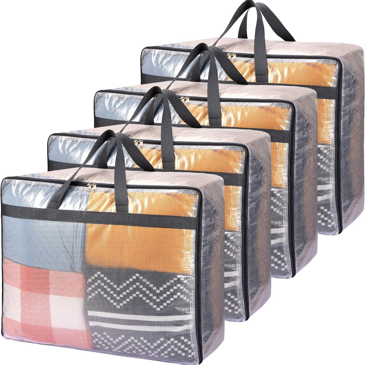 Fixwal 4 Pack 75L Extra Large XL Clear Storage Bags With Zipper for Blankets, Quilts, Clothes, Comforter, Bedding and Pillows