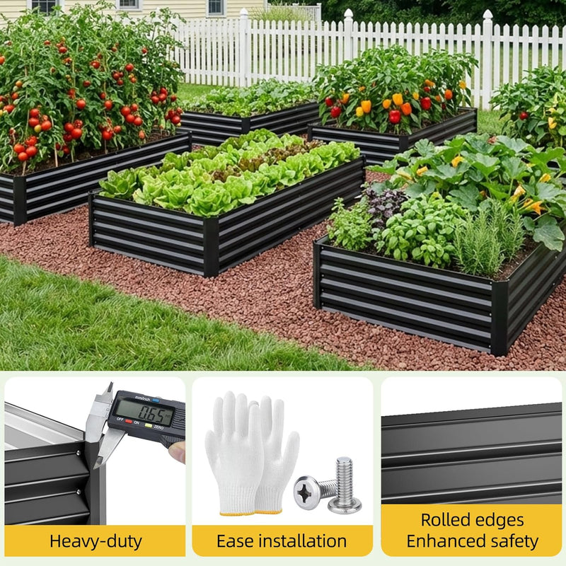 8x4x1ft Black Color Steel Raised Garden Beds, Thickened Metal Planter Box for Outdoor Vegetables & Flowers, Modern Large Garden Bed Kit, 96" L x 48" W x 12" H