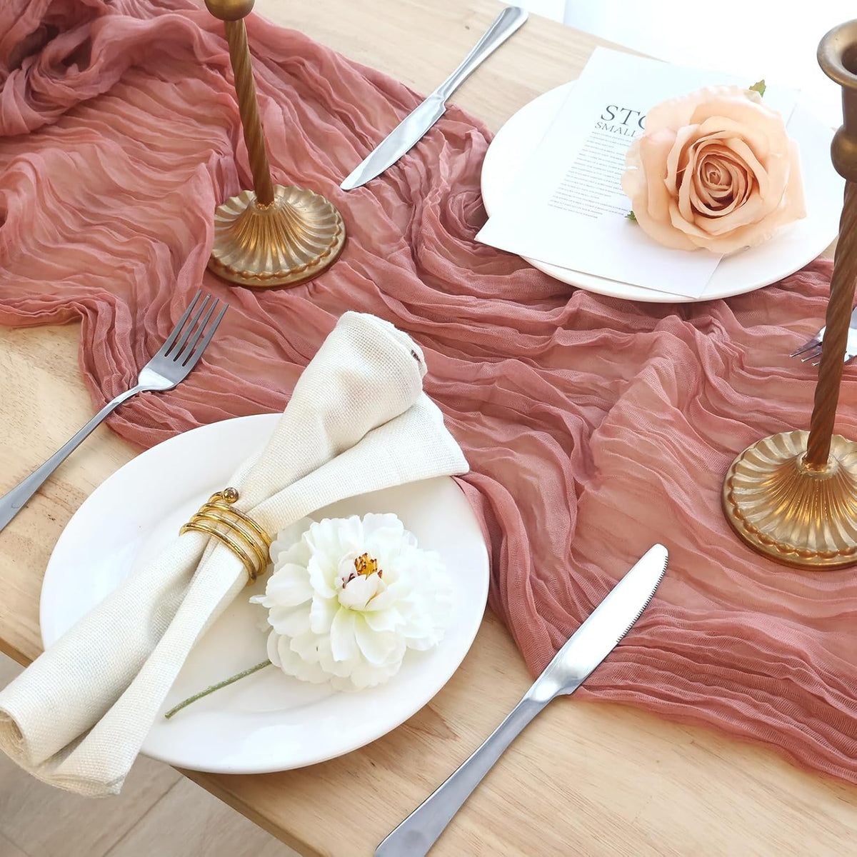 8 Pack Dusty Pink Cheesecloth Table Runner 120 Inch 10FT Gauze Cheese Cloth for Wedding Decoration, Baby Shower, Boho Decor