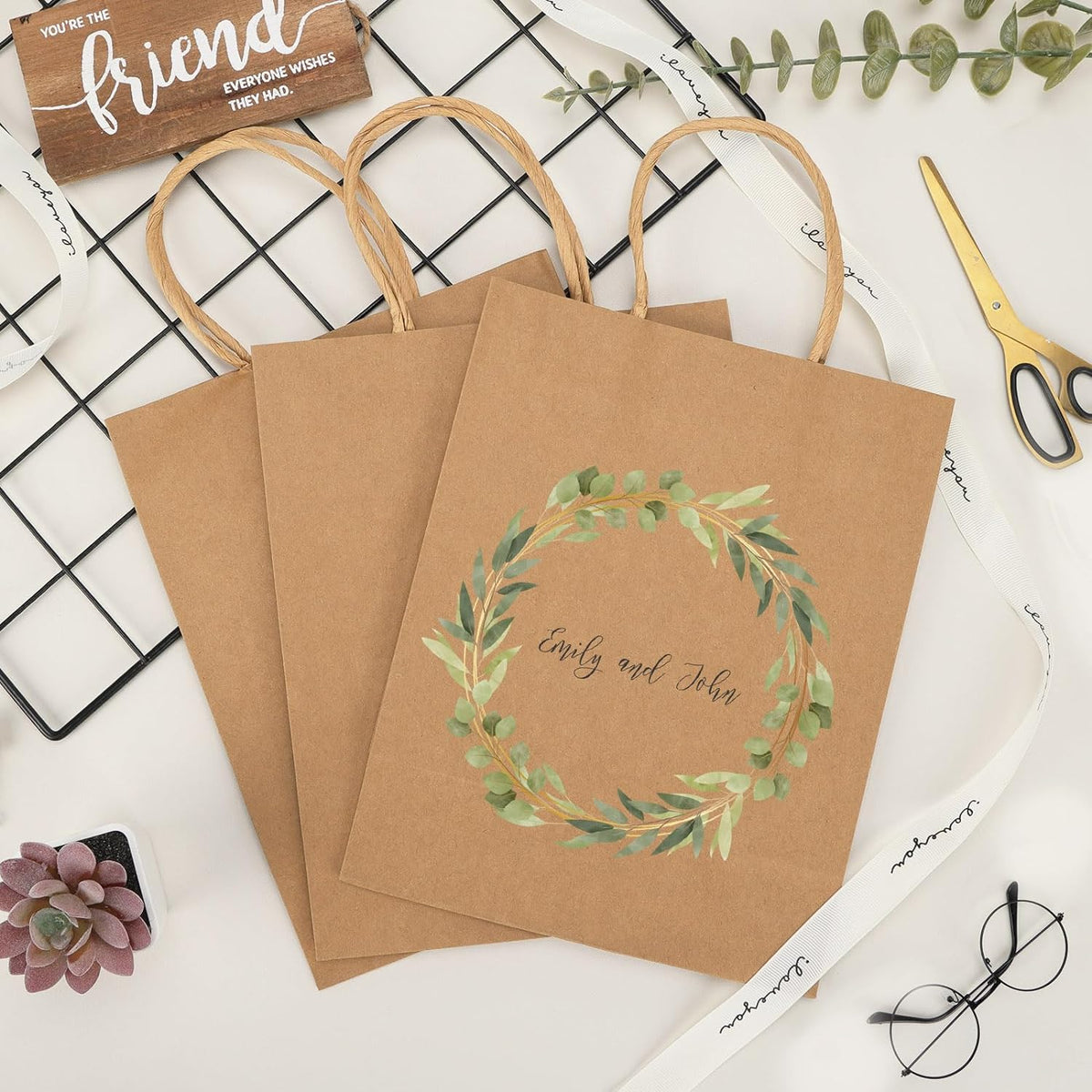 Moretoes 100pcs Paper Gift Bags 10x5x13 Inches Brown Kraft Paper Bags with Handles Bulk for Shopping, Retail, Small Business, Birthday Wedding Party Favor, Merchandise