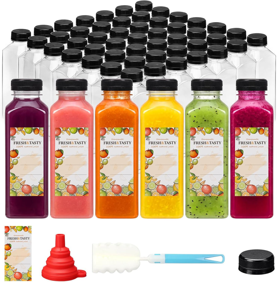 80pcs Juice Bottles, 16oz Reusable Plastic Juice Bottles with Caps and Labels, Funnel, Brush Beverage Containers for Juicing, Smoothies, Tea, Milk
