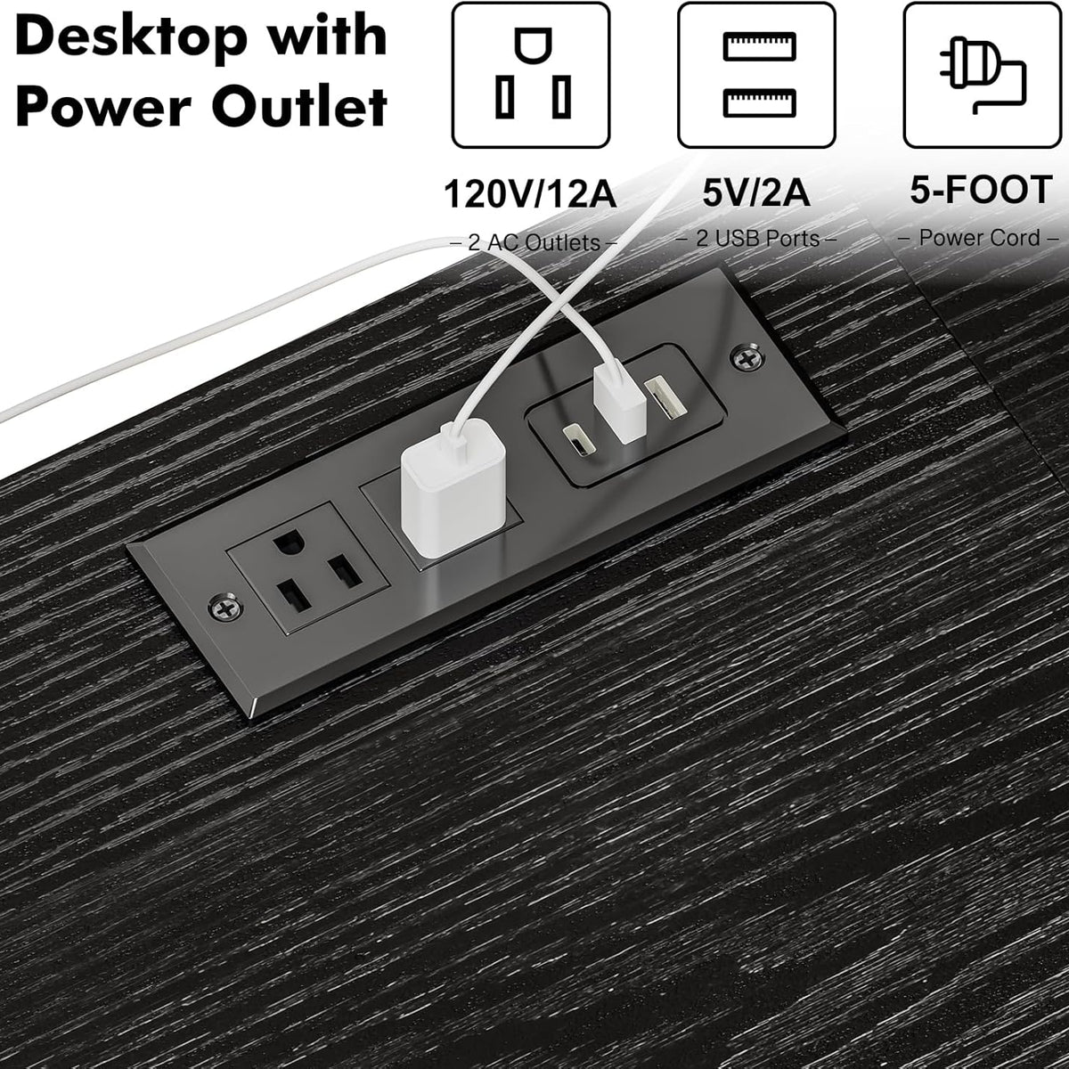 Black Entertainment Stand for Up to 50 Inch TVs, Tv Stand with Outlet Led Lights Open Storage Shelves, TV Consoles for Living Room, Bedroom