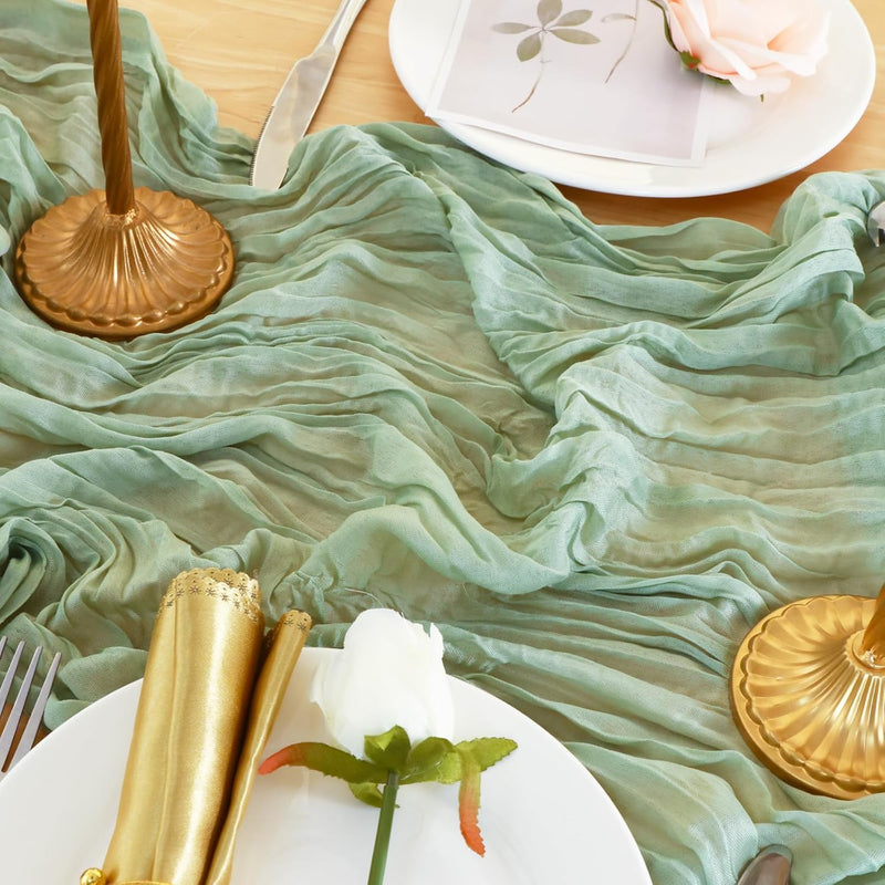 8 Pack Sage Green Cheesecloth Table Runner 120 Inch 10FT Gauze Cheese Cloth for Baby Shower, Boho Decor, Wedding Decoration, Jungle Theme Party