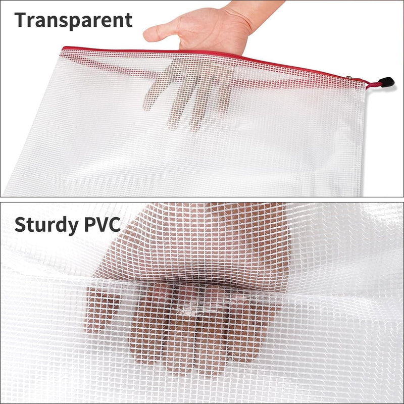 24pcs Mesh Zipper Pouch Bags A3 Extra Large Document Bag with Label Pocket, 16.9x12 Inches, Plastic Zip File Folders, Puzzles, Board Game Storage for Organizing Office Home