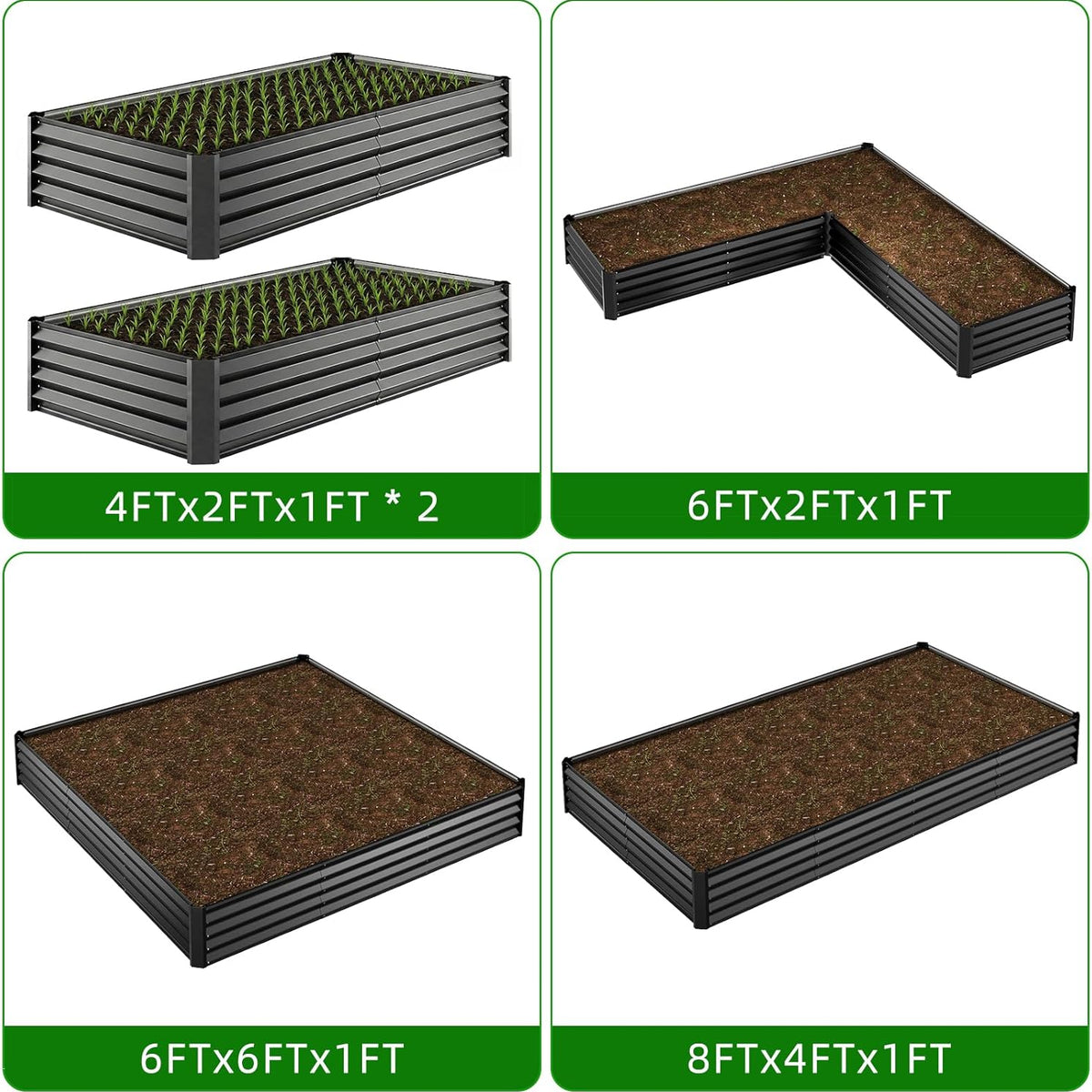 4x2x1ft(2 Pack) Black Metal Raised Garden Beds, Thickened Color Steel Planter Box for Outdoor Vegetables & Flowers, 48" L x 24" W x 12" H