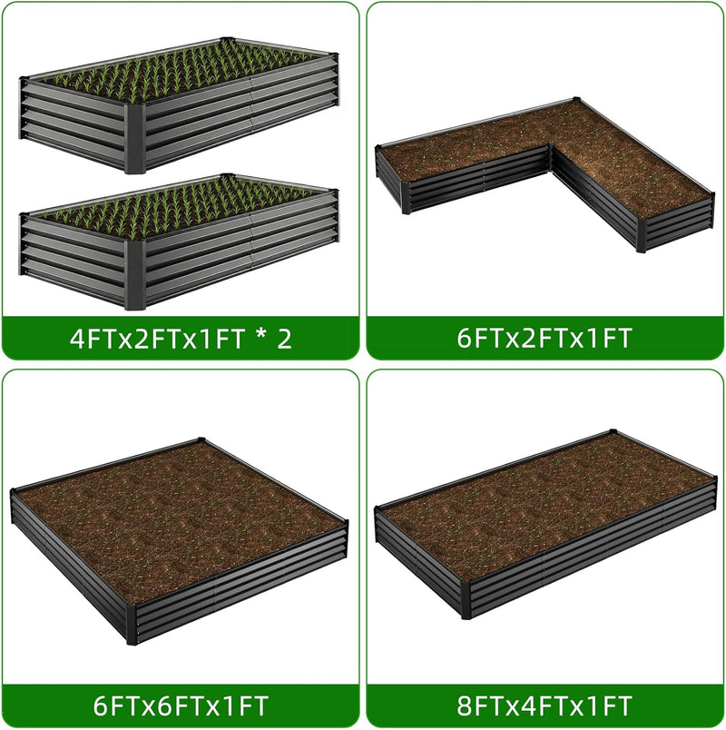 4x2x1ft(2 Pack) Black Metal Raised Garden Beds, Thickened Color Steel Planter Box for Outdoor Vegetables & Flowers, 48" L x 24" W x 12" H