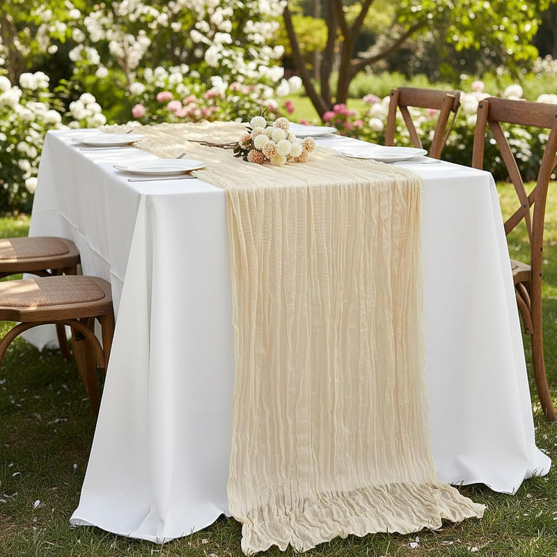 8 Pack Ivory Cream Cheesecloth Table Runner 120 Inch 10FT Beige Gauze Cheese Cloth for Wedding Decoration, Banquet, Boho Decor