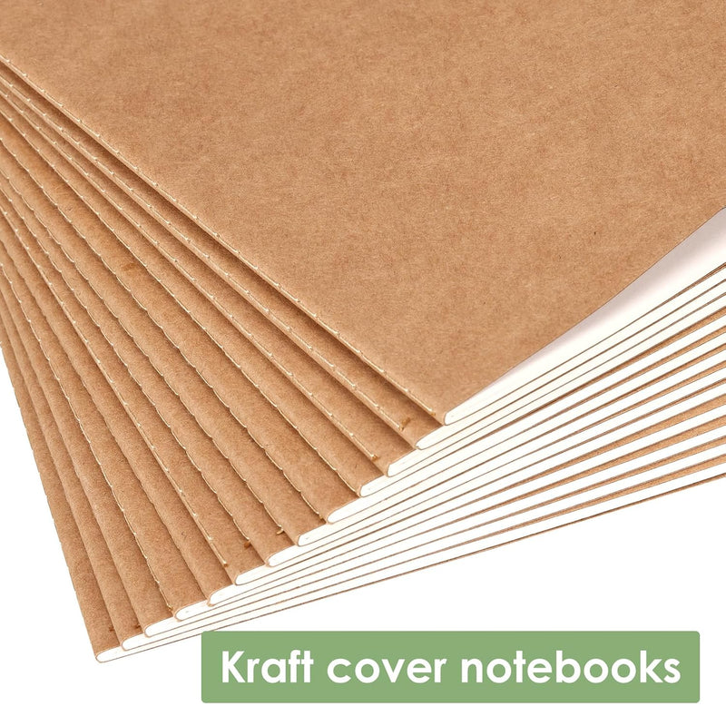 48 Pack A5 Lined Kraft Notebooks, Travel Journals Bulk 8.3x5.5in College Ruled Subject Notebooks 30 Sheets 60 Pages for Writing School Office Supplies