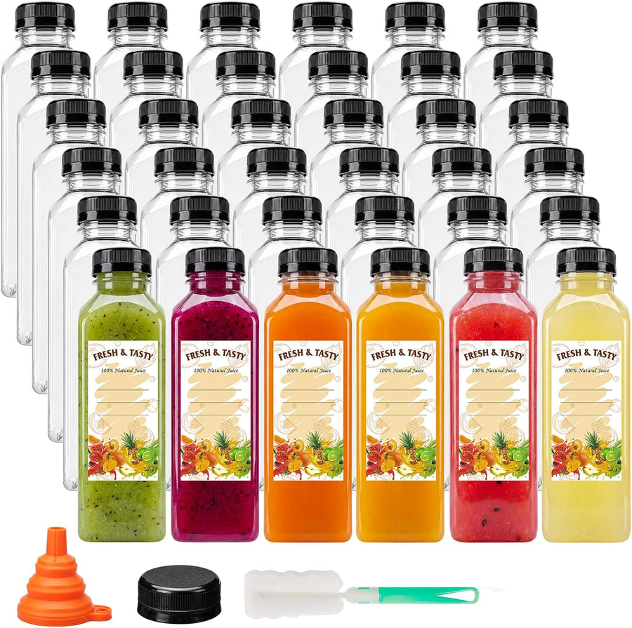 16 oz Reusable Juice Bottles with Leak-Resistant Lids (36-Pack)