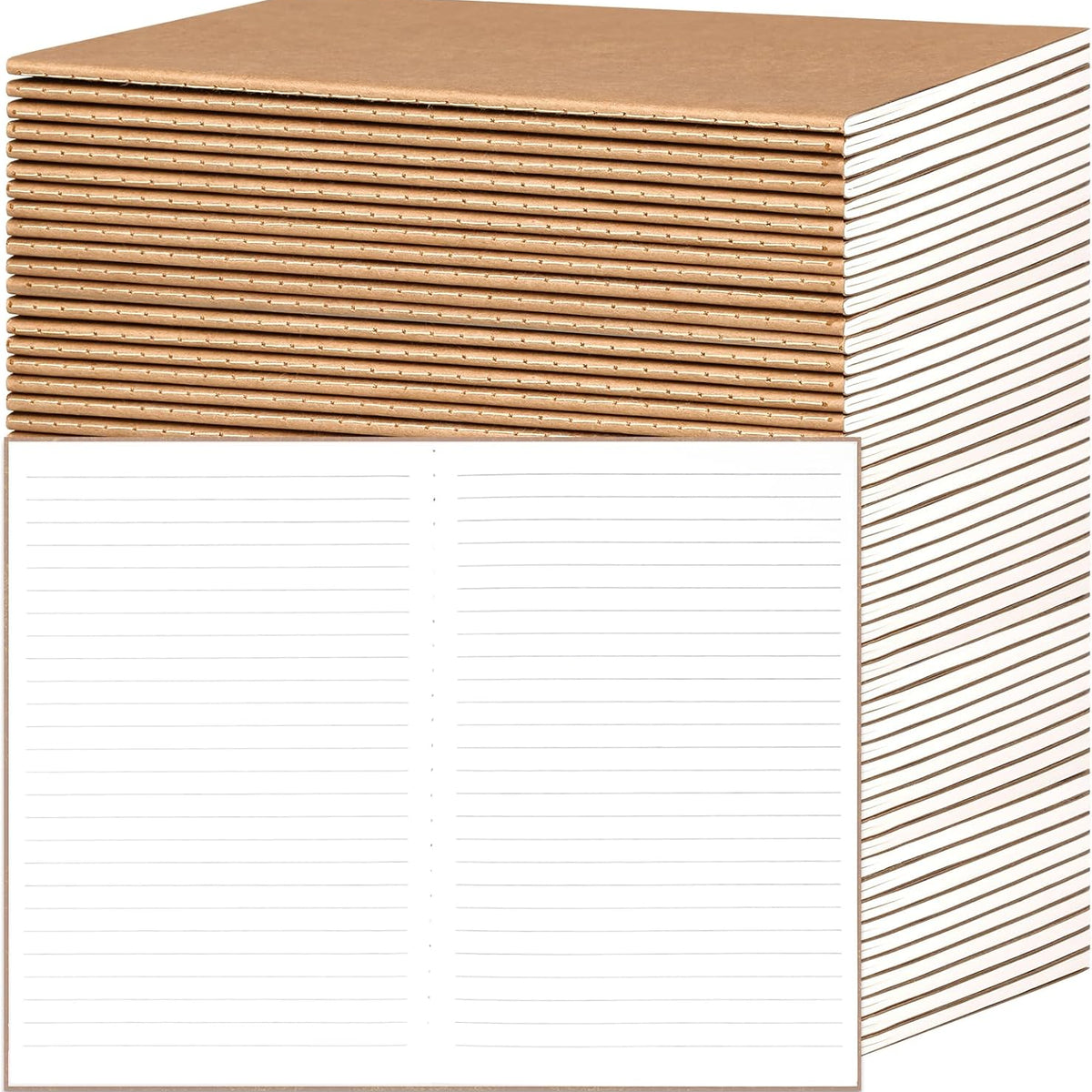 48 Pack A5 Lined Kraft Notebooks, Travel Journals Bulk 8.3x5.5in College Ruled Subject Notebooks 30 Sheets 60 Pages for Writing School Office Supplies