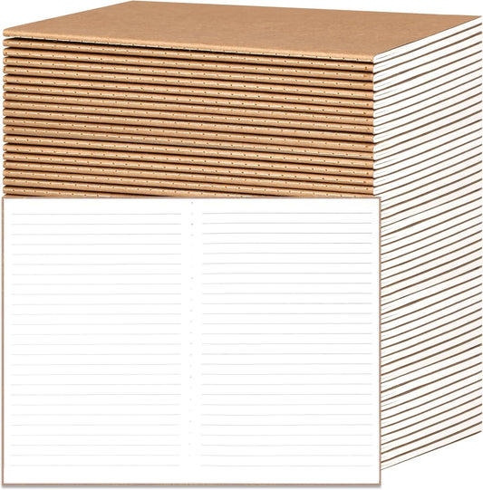 48 Pack A5 Lined Kraft Notebooks, Travel Journals Bulk 8.3x5.5in College Ruled Subject Notebooks 30 Sheets 60 Pages for Writing School Office Supplies