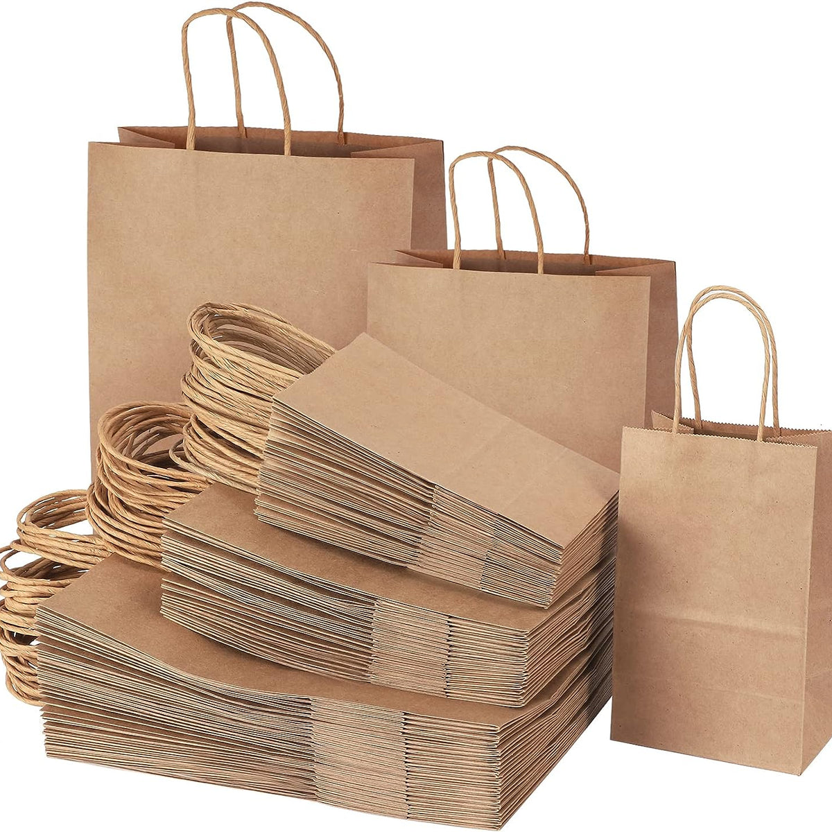 120pcs Brown Paper Bags with Handles Assorted Sizes Mixed Sizes Bulk Kraft Paper Gift Bags for Business, Shopping, Retail