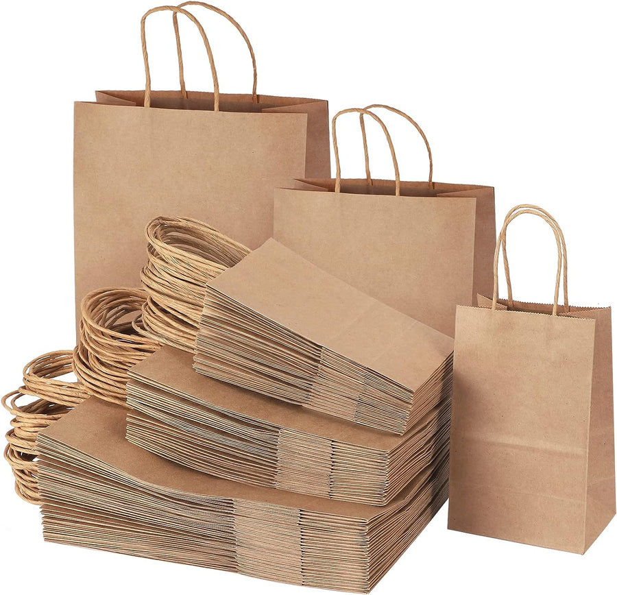 120pcs Paper Bags with Handles Assorted Sizes Kraft Brown Paper Gift Bags Bulk 3 Mixed Sizes for Retail, Party, Birthday, Gift, Shopping, Business, Merchandise