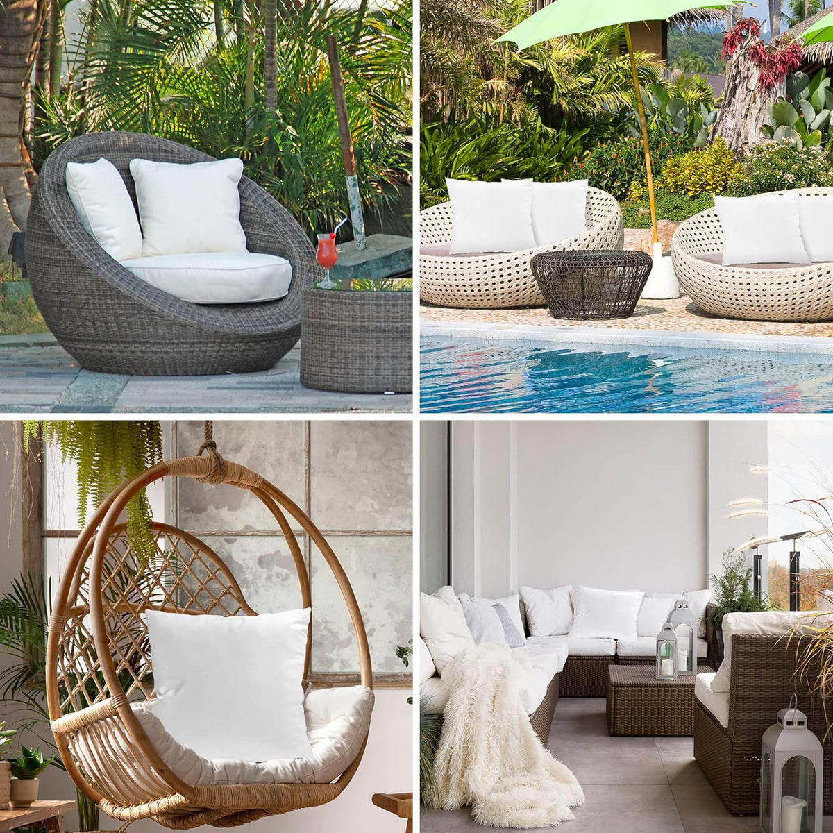 Fixwal 18x18 Outdoor Pillow Inserts Set of 6, Waterproof Decorative Throw Pillows Insert, Square Pillow Form for Patio, Furniture, Bed, Living Room, Garden (White)