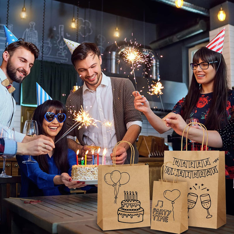 180pcs Paper Bags with Handles Brown Kraft Paper Gift Bags Assorted Sizes (8/10/12.6 Inches) Bulk for Gift, Merchandise, Retail, Shopping, Party Favor