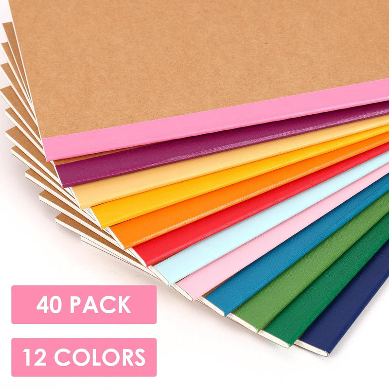 40 Pack A5 Kraft Notebooks Bulk, Lined Journals Bulk Colors with Rainbow Spine, 60 Pages for Kids Writing, Travel, Students