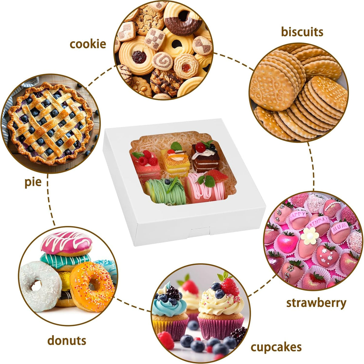 Moretoes 56pcs Pie Boxes 10x10x2.5 Inches Bakery Boxes with Window for Cookies, Pastries, Pies, Pastries, Muffins, Donuts