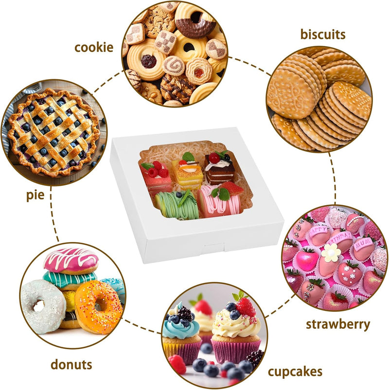 Moretoes 56pcs Pie Boxes 10x10x2.5 Inches Bakery Boxes with Window for Cookies, Pastries, Pies, Pastries, Muffins, Donuts