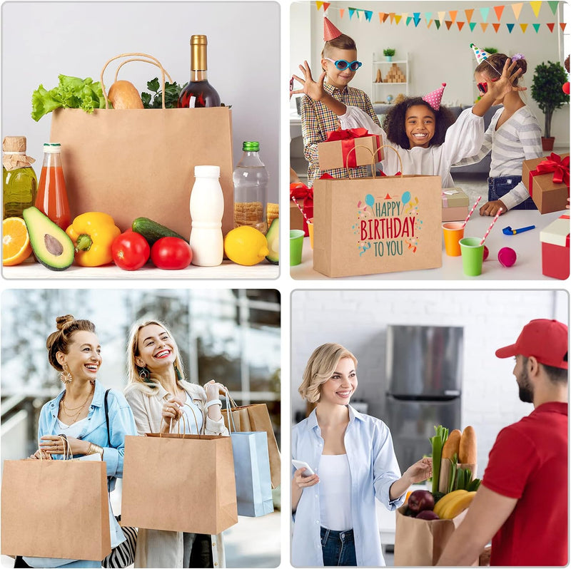 Moretoes 16x6x12 Inch 90pcs Brown Paper Bags with Handles Large Kraft Paper Gift Bags Bulk for Boutiques, Small Business, Retail Stores, Gifts, Merchandise