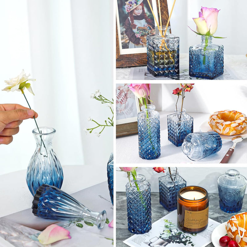 Fixwal 36 Blue Bud Vases Glass Bud Vase Set, Small Vases for Flowers, Bud Vases for Centerpieces Mini Flower Vases in Bulk for Rustic Wedding Decorations Vintage Look Home Table Decor (Blue)