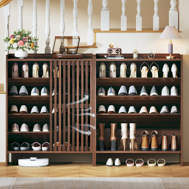 5-Tier Shoe Cabinet with Sliding Shutter Doors, Wooden Shoe Storage Cabinet with Adjustable Shelf, Modern Freestanding Shoe Organizer Cabinet for Entryway, Hallway