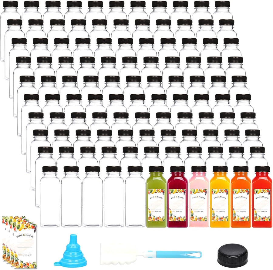 200pcs 12oz Plastic Juice Bottles with Caps, Clear Empty Reusable Water Bottles, Disposable Beverage Containers Bulk for Juicing Smoothies Turmeric Juice Milk and Other Beverages