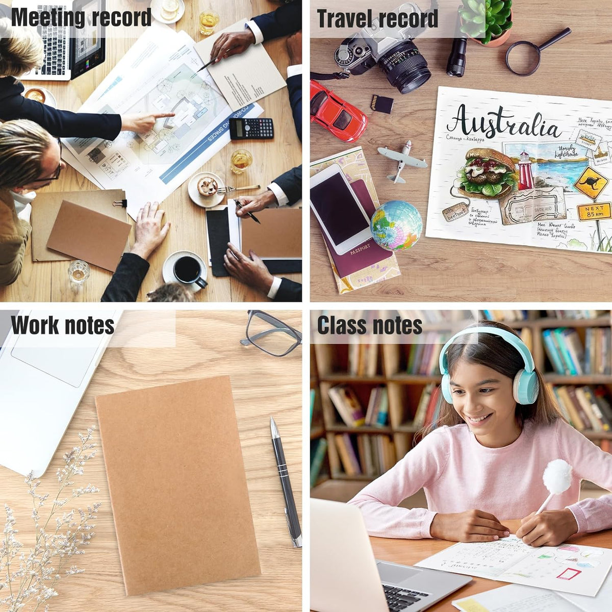 100pcs Lined A5 Kraft Notebook, Journals for Travelers 8.3x5.5in Notebooks 30 Sheets/60 Pages for Students and Office Travel Journal Set