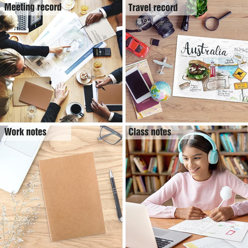 100pcs Lined A5 Kraft Notebook, Journals for Travelers 8.3x5.5in Notebooks 30 Sheets/60 Pages for Students and Office Travel Journal Set