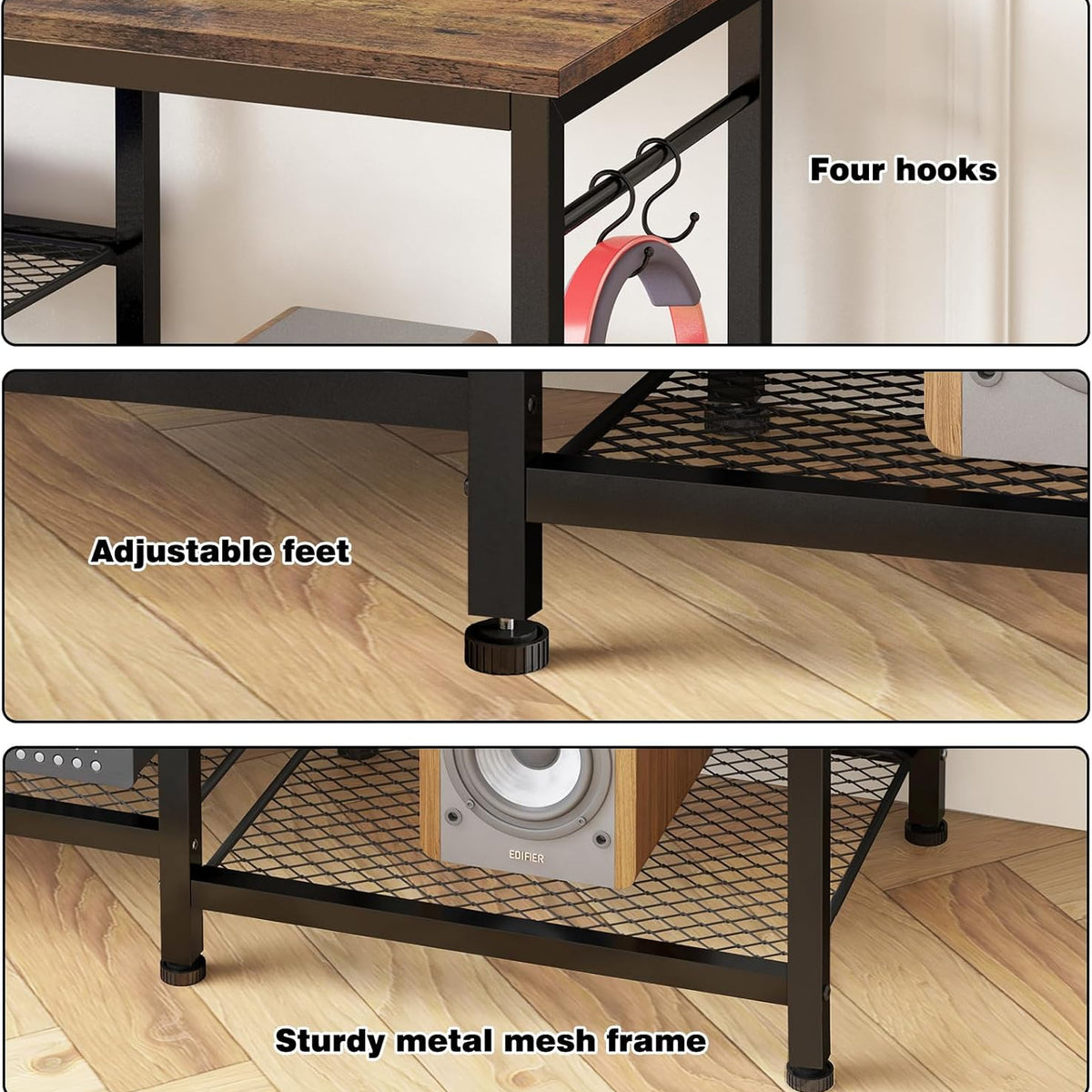 TV Stand for Up to 50 Inch Tvs, Entertainment Center with Outlet Led Lights Open Storage Shelves, TV Consoles for Living Room Bedroom, Rustic Brown