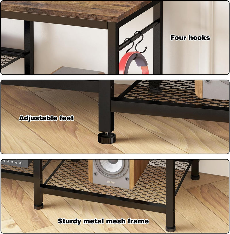 TV Stand for Up to 50 Inch Tvs, Entertainment Center with Outlet Led Lights Open Storage Shelves, TV Consoles for Living Room Bedroom, Rustic Brown