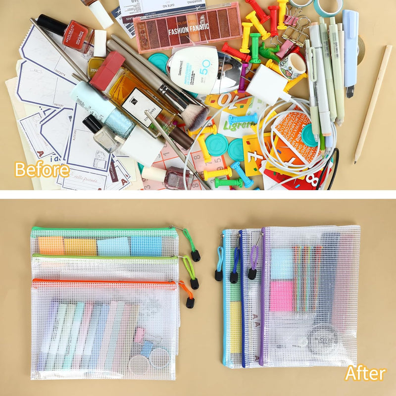 36pcs Pencil Pouch, Mesh Zipper Pouch Zipper Bags, 6x9 Inches Large Storage Bags for Organizing, 12 Colors Puzzle Bag Zipper File Bags for Office Supplies