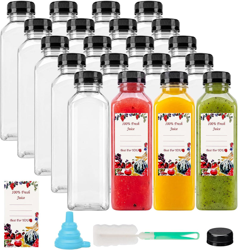 20pcs 16oz Juice Bottles, Plastic Juicing Bottles with Caps, Clear Drink Containers with Lids for Drinking, Smoothie and Other Beverages