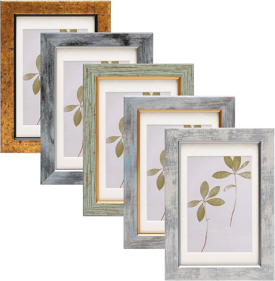 4x6 Picture Frame Set of 5, Vintage Photo Frame, Rustic Retro Picture Frame with Tempered Glass, Decorative Art on Walls and Tabletop Placement