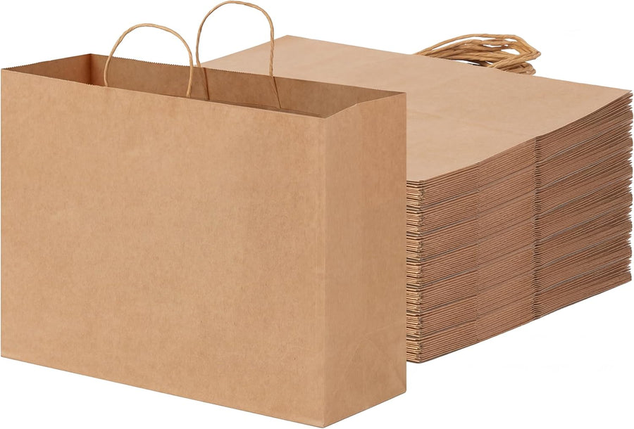 60pcs 16x6x12 Inches Paper Bags with Handles Bulk Large Gift Bags with Handles Brown Paper Bags for Grocery, Merchandise, Gifts