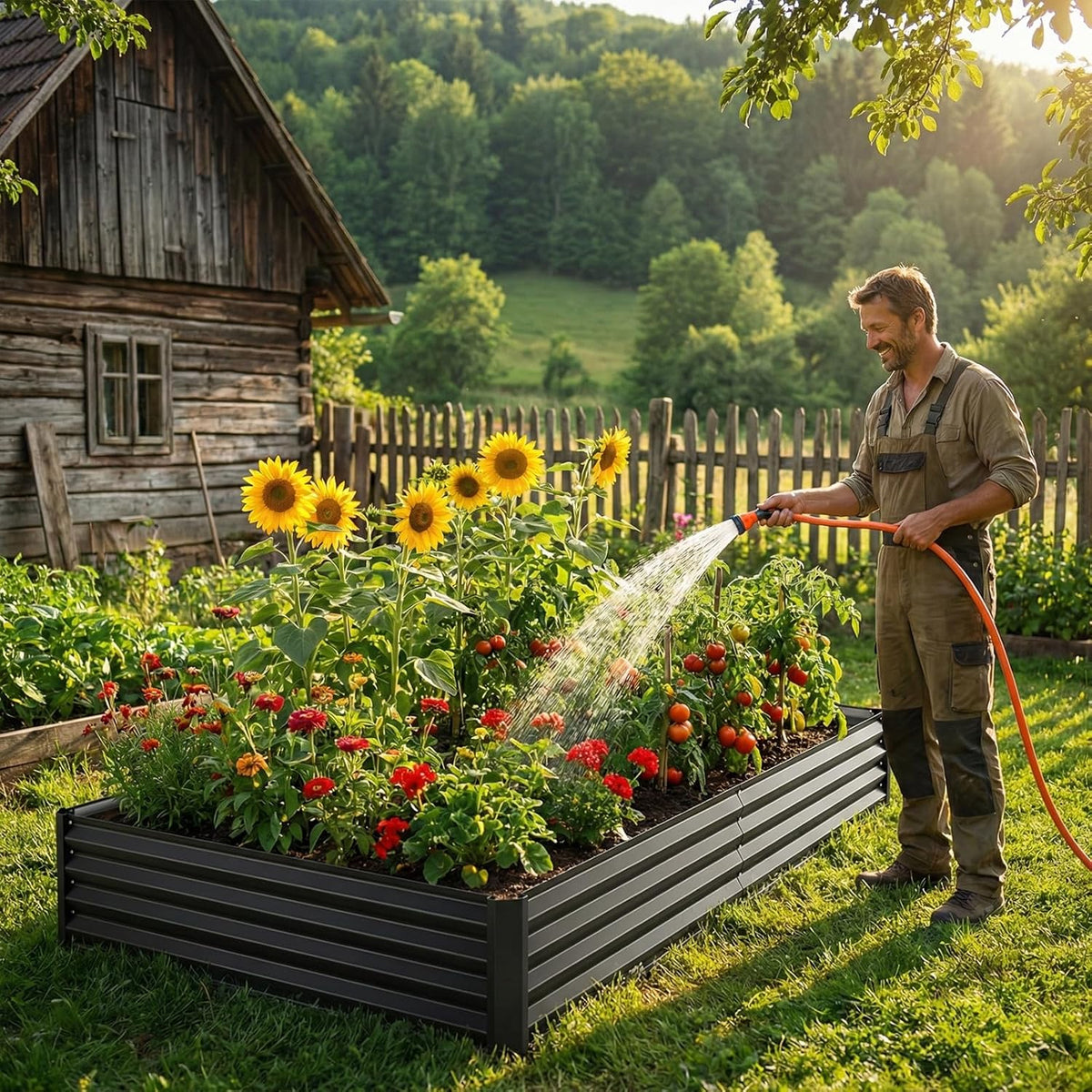 6x3x1ft Black Metal Raised Garden Beds, Thickened Color Steel Planter Box for Outdoor Vegetables & Flowers, 72" L x 36" W x 12" H