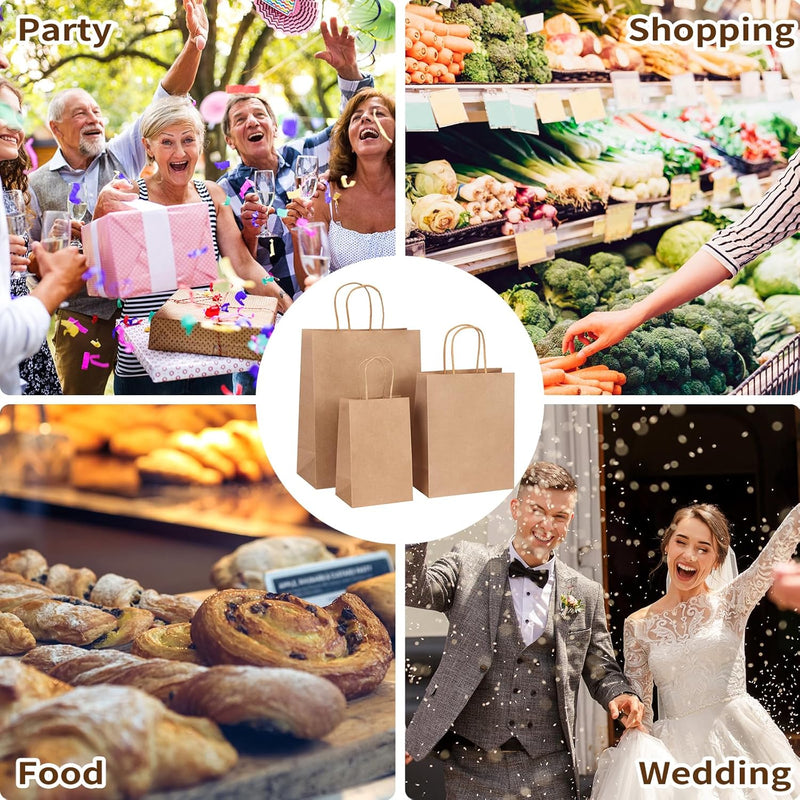 Moretoes 75pcs Paper Bags, (8-10-12inch) Assorted Sizes Brown Paper Bags with Handles for Small Business, Shopping, Retail, Party,