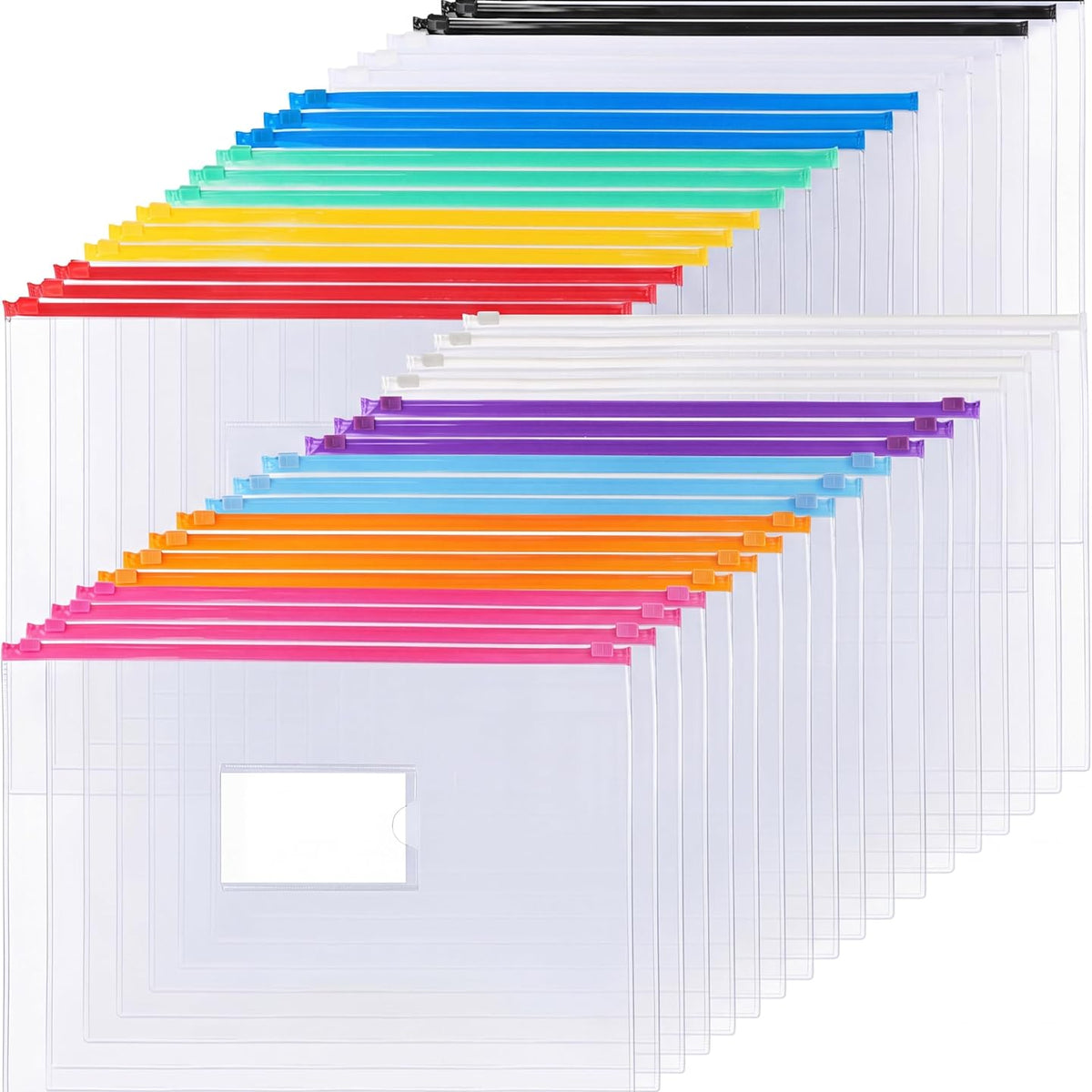 36pcs Plastic Envelopes Poly Zip Envelope Clear Zipper Pouches File Folders, A4, Letter Size, 11 Colors, for School and Office Supplies