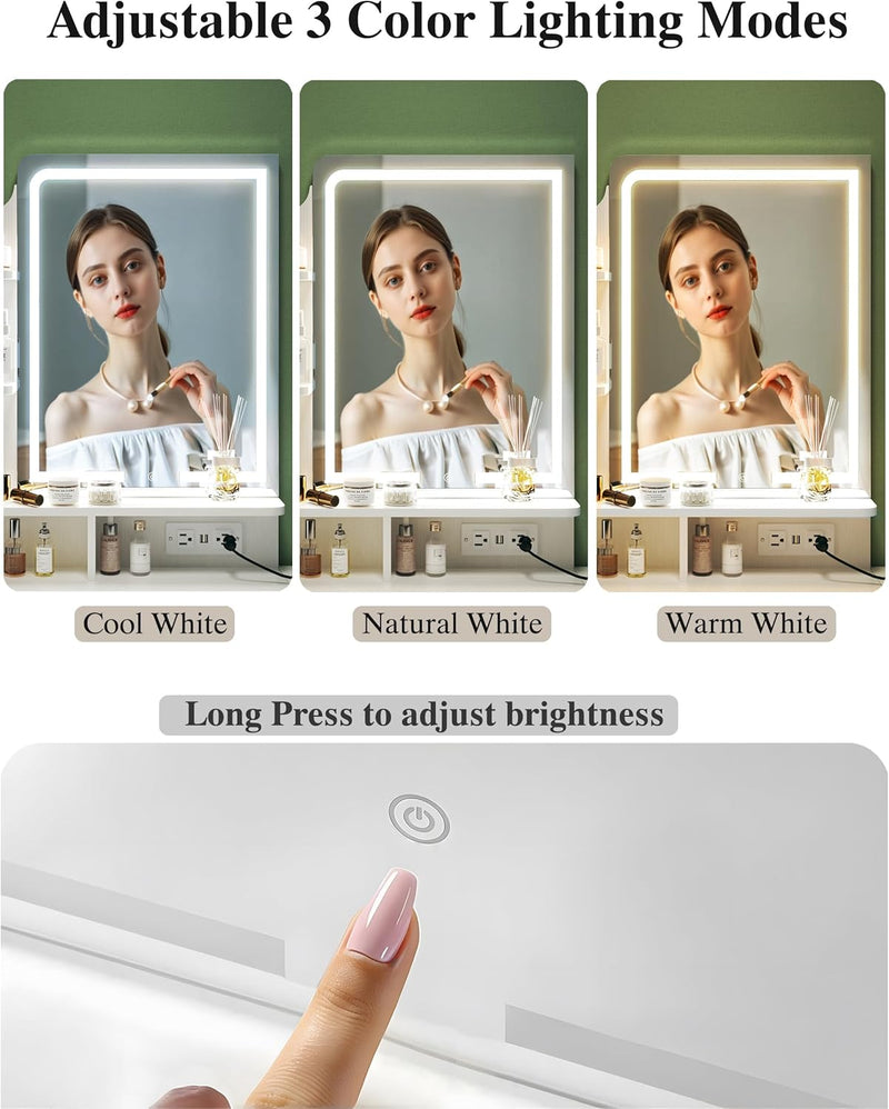 Fixwal  Makeup Vanity Desk with Lighted Mirror & Foldable Side Panel