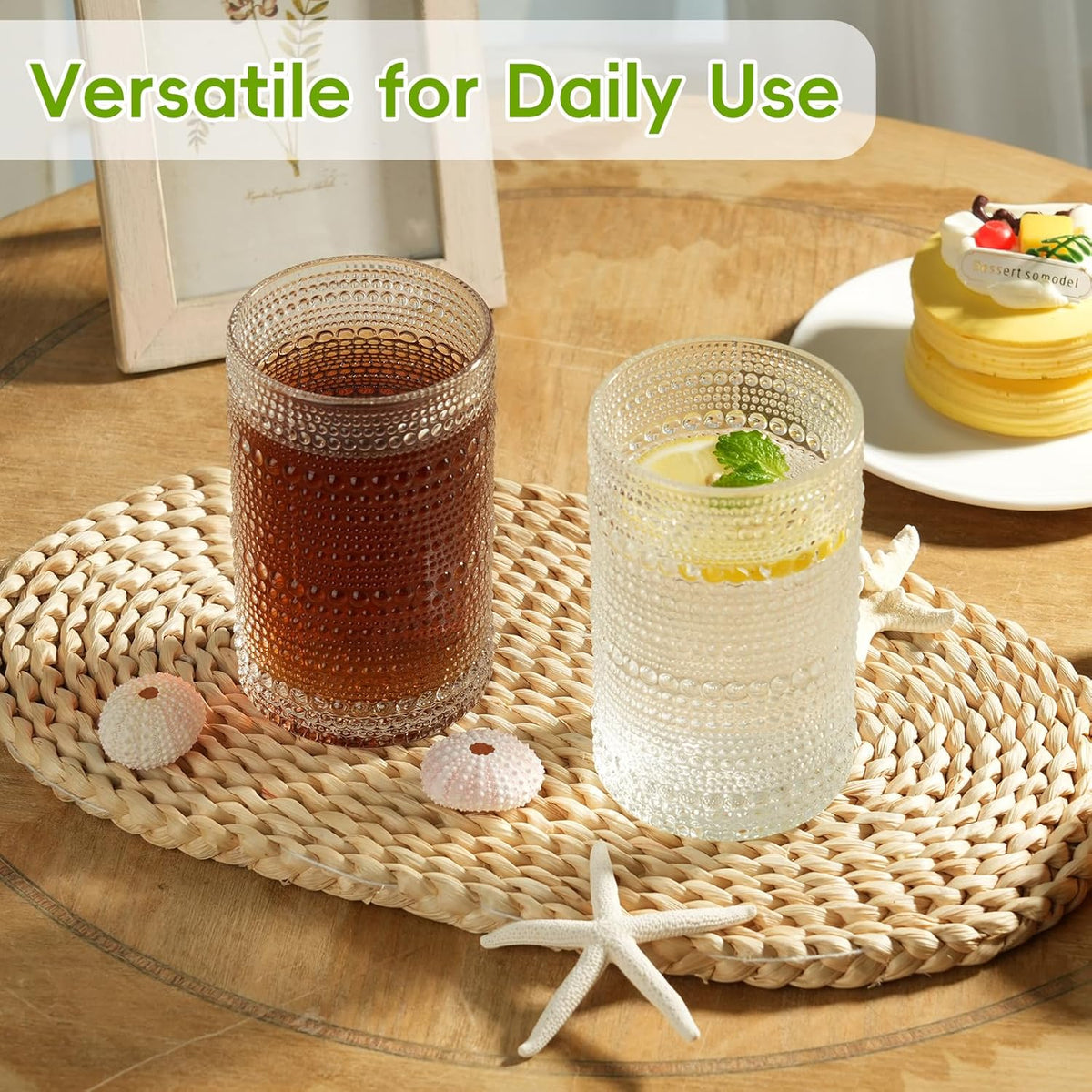 Moretoes Hobnail Drinking Glasses Set of 12,12 Oz Clear Highball Glasses Cups Vintage Kitchen Bar Tumbler Glassware Set for Whiskey, Beer, Juice, Milk and Various Mixed Drinks