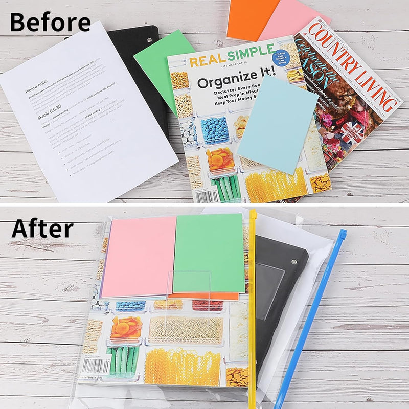 36pcs Plastic Envelopes Poly Zip Envelope Clear Zipper Pouches File Folders, A4, Letter Size, 11 Colors, for School and Office Supplies