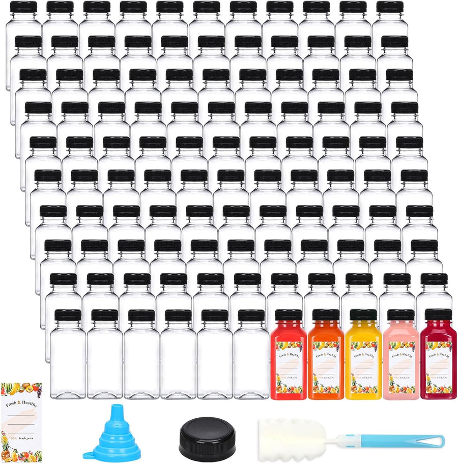 200pcs 8oz Plastic Juice Bottles with Caps, Clear Empty Reusable Water Bottles, Disposable Beverage Containers Bulk for Juicing Smoothies Turmeric Juice Milk and Other Beverages