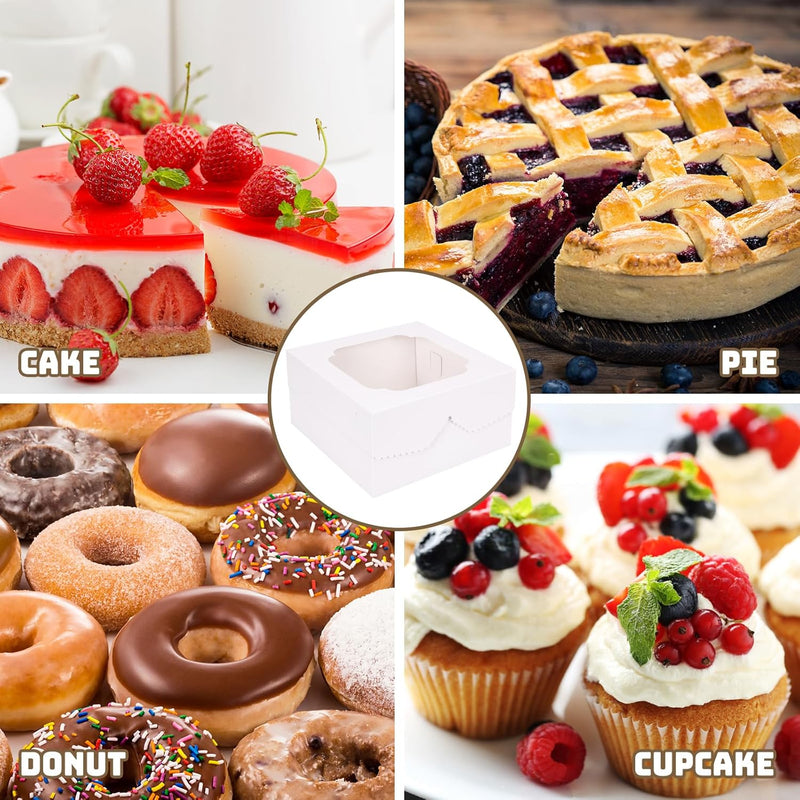 Moretoes 24pcs Cake Boxes, 12x12x6 Inch Square Bakery Boxes with Window Cajas Pasteles for Valentine's Day, Mother's Day, Pastries, Chocolates, Cookies, Pie, Birthday Party, Wedding