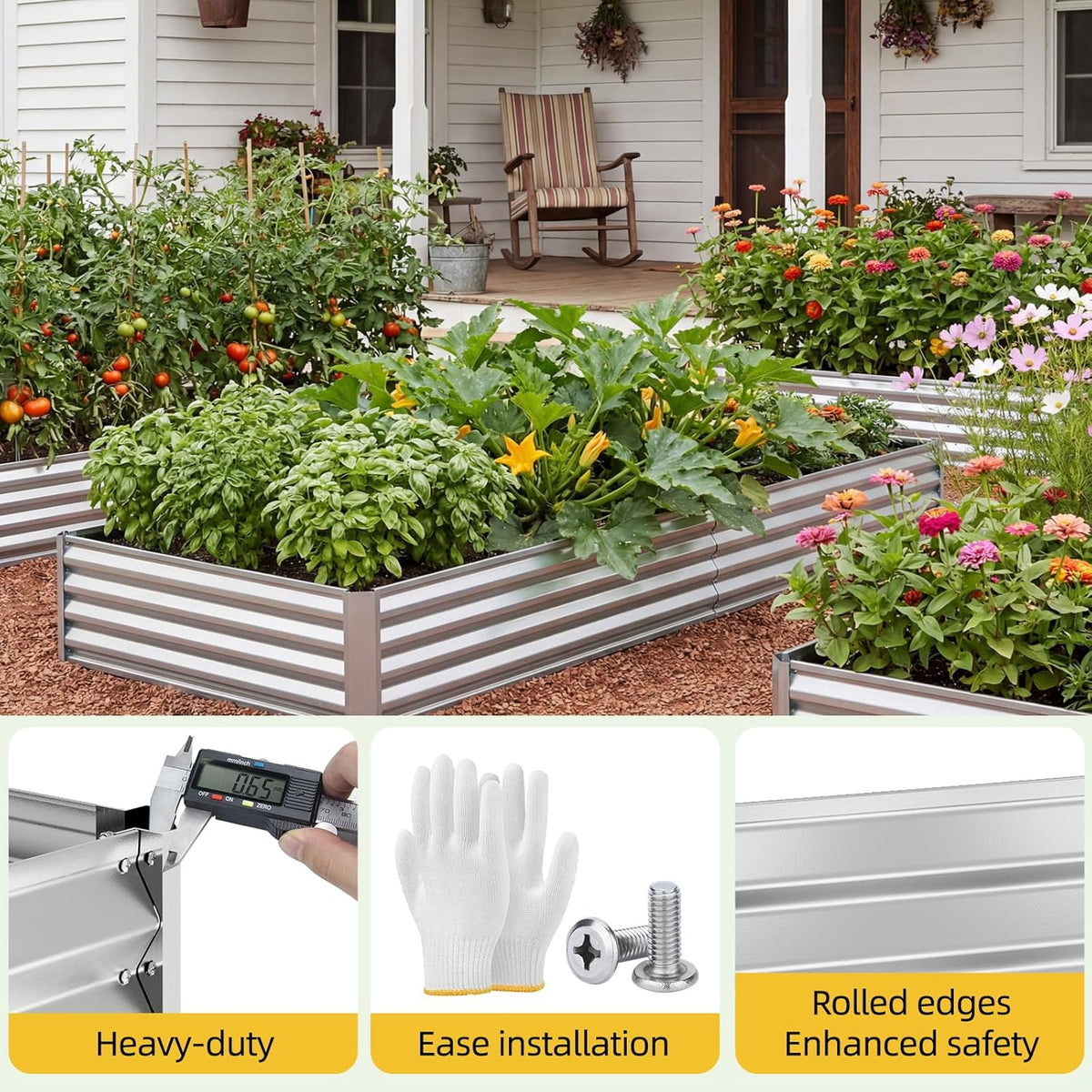 8x4x1ft Galvanized Raised Garden Beds, Thickened Metal Planter Box for Outdoor Vegetables & Flowers, Silver Large Garden Bed Kit, 96" L x 48" W x 12" H