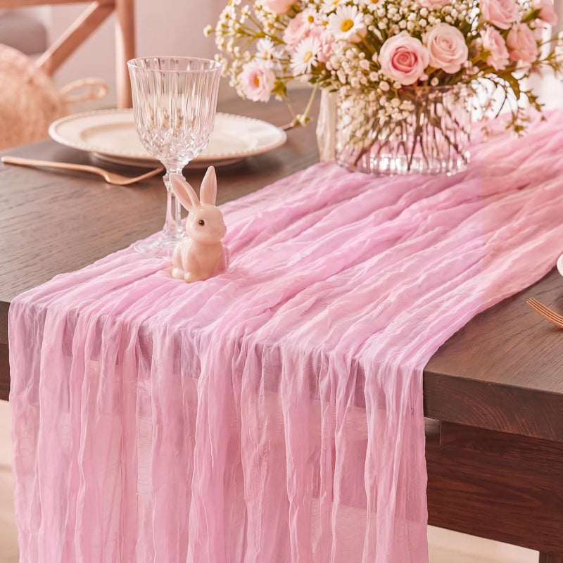 8 Pack Candy Pink Cheesecloth Table Runner 120 Inch 10FT Gauze Cheese Cloth for Baby Shower, Valentine's Day, Wedding Decoration, Birthday Party