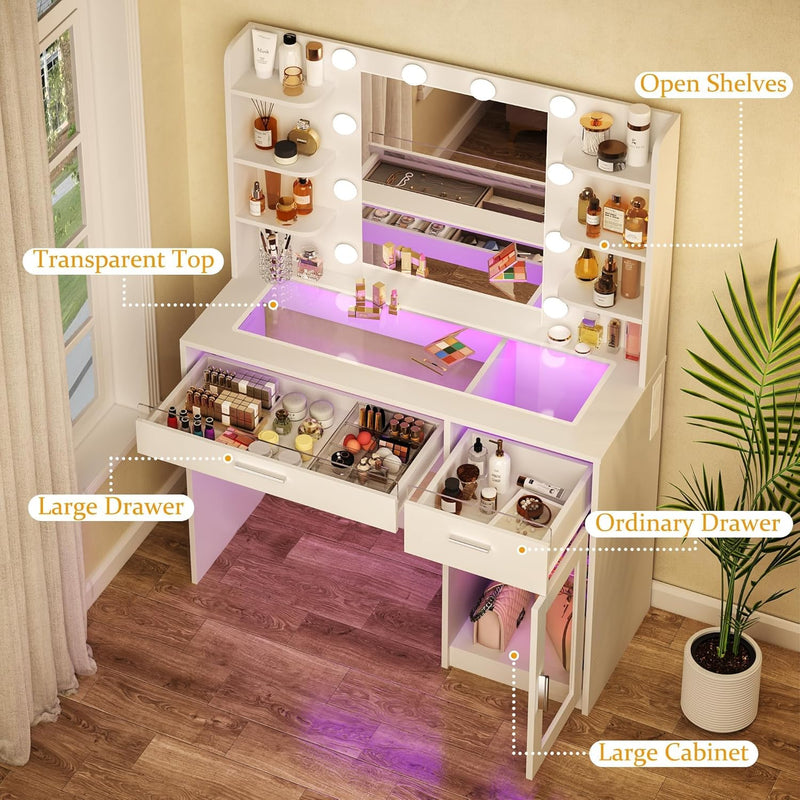 Fixwal Vanity Desk with Mirror and Lights