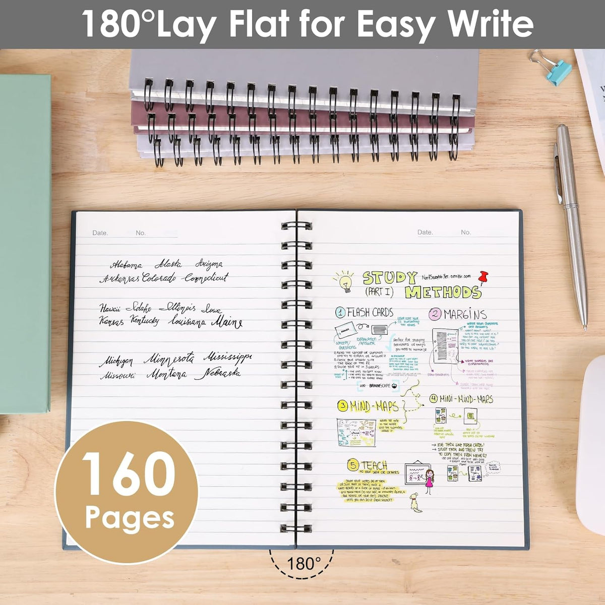 6pcs Spiral Notebook 5.5” x 8.5” Hardcover College Ruled Journals, A5 160 Pages Assorted Morandi Tone Colors for Work Office School Supplies